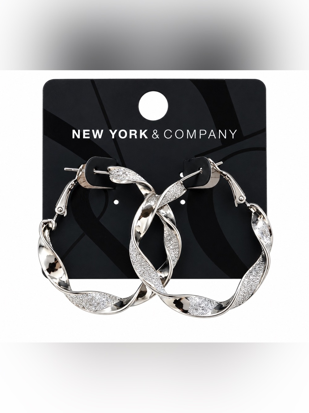 New York & Company Silver Tone Twisted Hoop Earrings Textured Statement